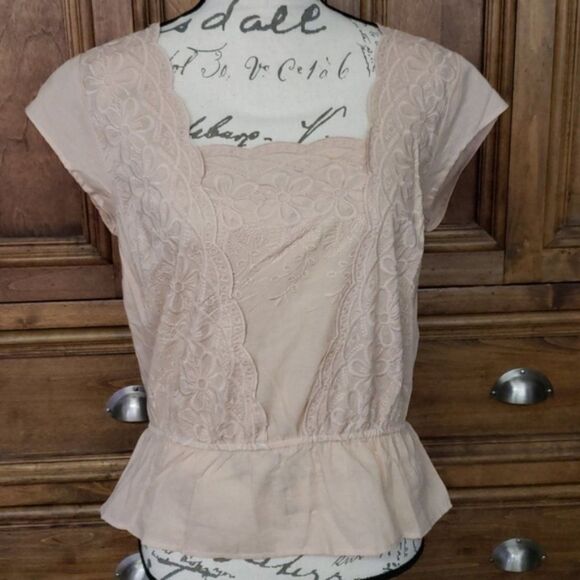 Japna Embroidered Boho Short Sleeve Peplum Blouse Top (NWT) - Picture 6 of 6